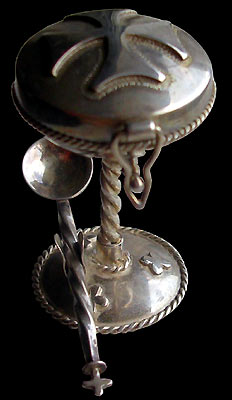 handmade religious silvered bowl